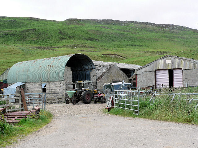 Farm buildings and tractor