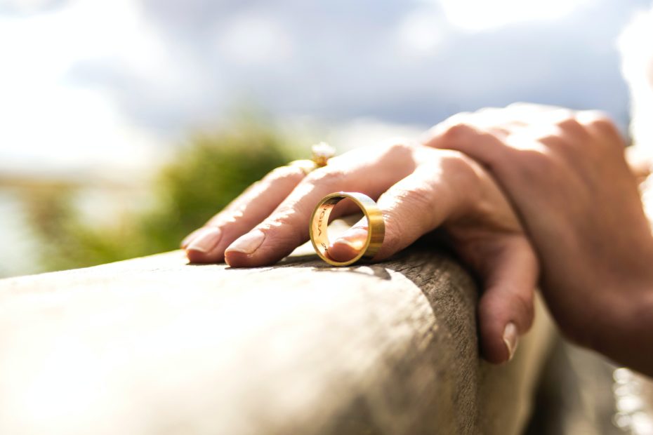 Hand holding wedding ring